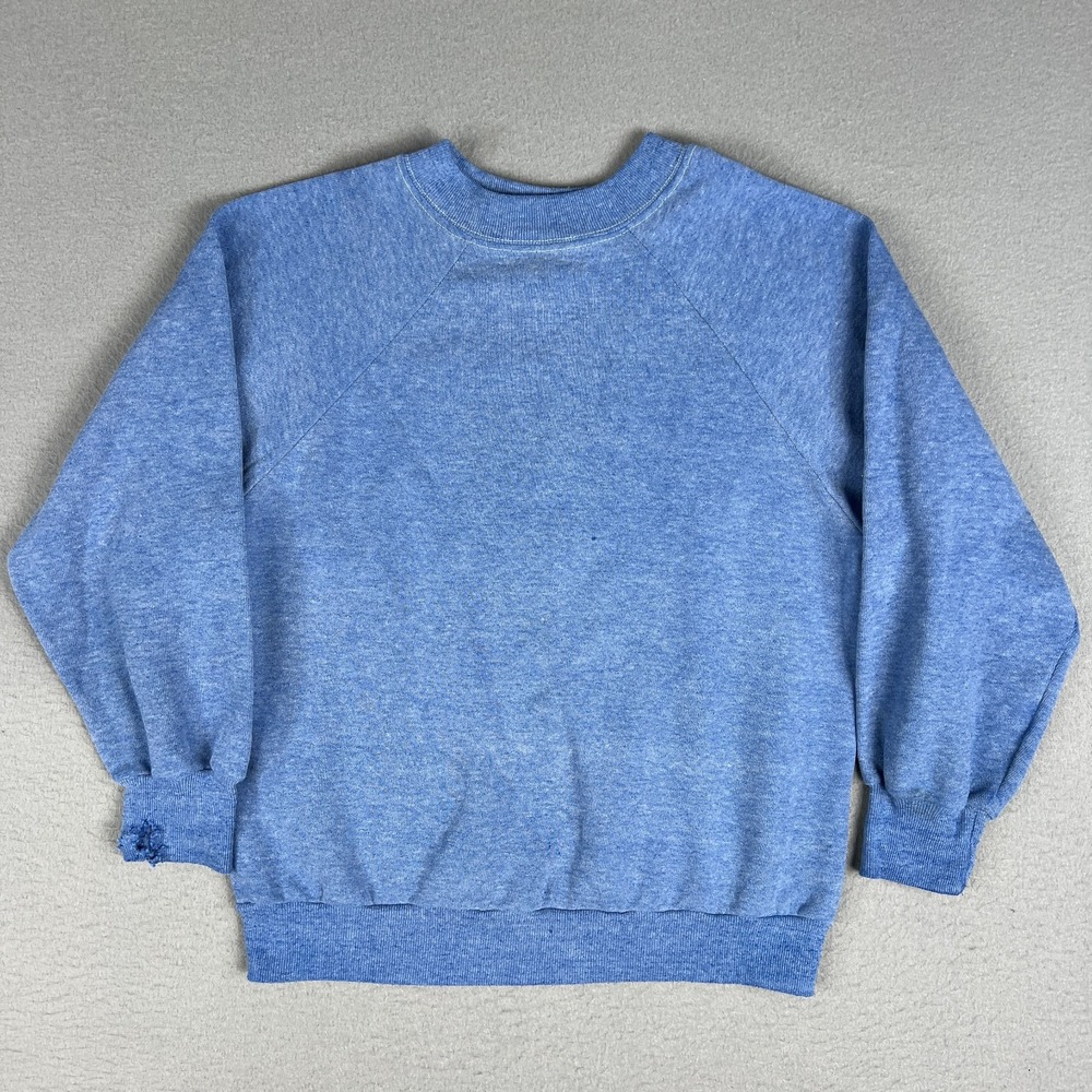 VTG Blank Raglan Sweatshirt Youth Large Heathered Blue Pullover 1980s Essential